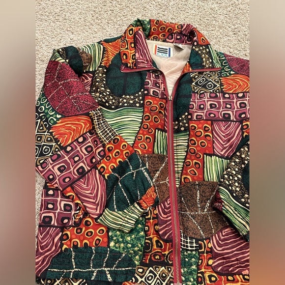 VTG 80’s EVR By ROUSSO APPAREL AOP 100% oversized Silk Jacket size small - Picture 4 of 6